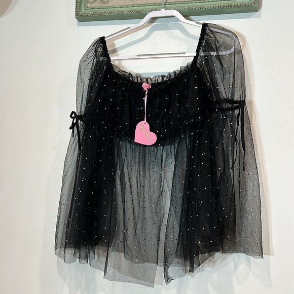 DOLLS KILLS SUGAR THRILLZ DIVINE ELF PRIESTESS RHINESTONE TULLE CROP TOP XL NEW - Picture 2 of 7